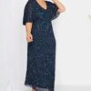LUXE Curve Navy Blue Hand Embellished V-Neck Maxi Dress