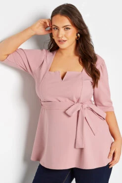 YOURS LONDON Curve Blush Pink Notch Neck Peplum Top -Luna Looks Zone 00e2e6b7 4f1d 4d 161231 D