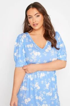 YOURS Curve Blue Floral V-Neck Maxi Dress -Luna Looks Zone 00e3563e 46f1 4c 137202 D