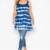 YOURS Curve Blue Tie Dye Shirred Peplum Vest Top