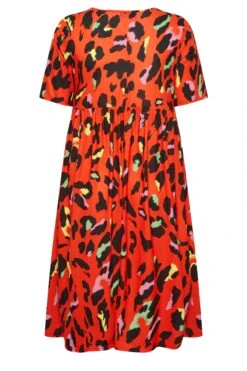 LIMITED COLLECTION Curve Red Leopard Print Smock Midaxi Dress -Luna Looks Zone 01e06932 4835 41 215757 Y