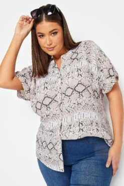 YOURS Curve Ivory White Snake Print Button Through Shirt