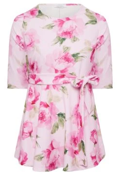 YOURS LONDON Curve Pink Floral Scoop Neck Peplum Top -Luna Looks Zone 02d6e12c 4e0e 42 162112 X