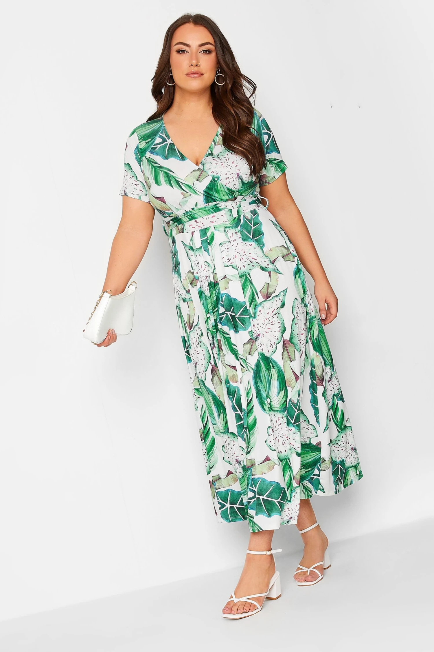 YOURS Curve White Leaf Print Maxi Wrap Dress 1 YOURS Curve White Leaf Print Maxi Wrap Dress