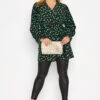 YOURS Curve Black & Green Dalmatian Print Wrap Top