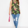 YOURS Curve Black Tropical Print Vest Top
