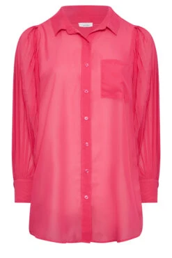 YOURS LONDON Curve Hot Pink Pleat Sleeve Shirt -Luna Looks Zone 0400c520 b543 47 162006 X