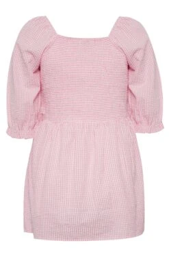 YOURS Curve Pink Gingham Print Square Neck Shirred Top -Luna Looks Zone 0431b046 848e 44 330072 Y
