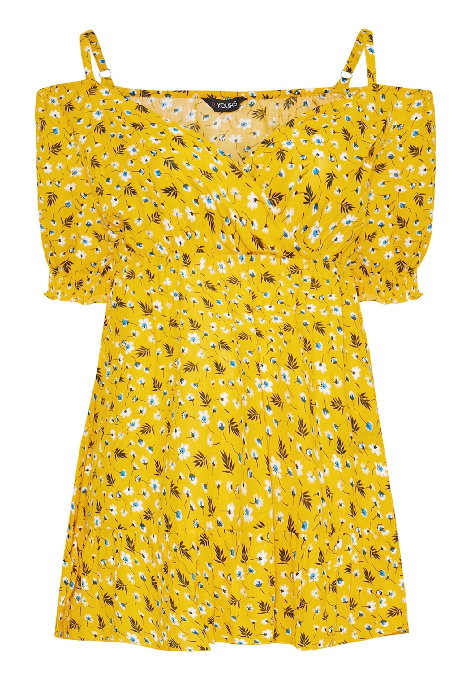 YOURS Curve Yellow Floral Cold Shoulder Top 5 YOURS Curve Yellow Floral Cold Shoulder Top - Image 5