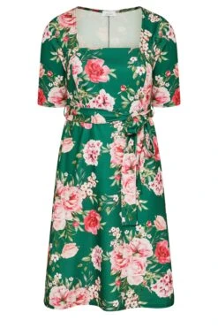 YOURS LONDON Curve Green Floral Square Neck Dress -Luna Looks Zone 04930644 2663 49 161733 X