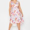 YOURS PETITE Curve White Floral Dipped Hem Midi Dress