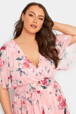 YOURS LONDON Curve Pink Angel Sleeve Floral Shirred Dress -Luna Looks Zone 051b73c6 5811 40 162048 D