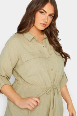 YOURS Curve Beige Brown Utility Tunic Linen Look Shirt -Luna Looks Zone 0531a1b4 53f7 43 131753 D