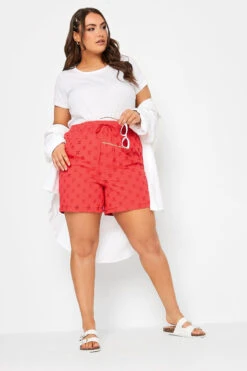 LIMITED COLLECTION Curve Coral Orange Broderie Anglaise Shorts
