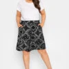 YOURS Curve Black Tile Print Jersey Shorts