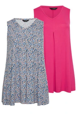 YOURS 2 PACK Curve Pink & Blue Ditsy Print Swing Vest Tops -Luna Looks Zone 05a66961 702c 48 320796 XS