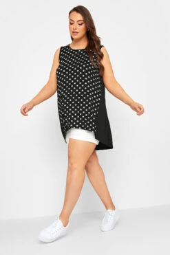 YOURS Curve Black Polka Dot Print Dipped Hem Vest Top
