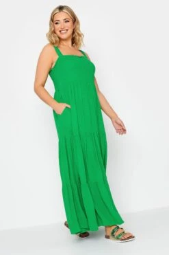 YOURS Curve Green Shirred Strappy Sundress