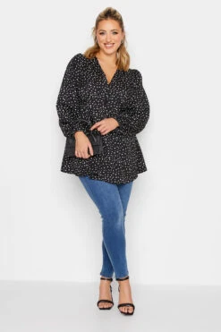 LIMITED COLLECTION Curve Black Spot Print Peplum Blouse
