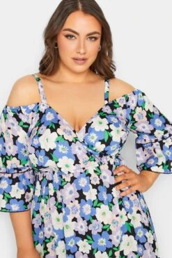 YOURS Curve Purple Floral Cold Shoulder Midaxi Dress -Luna Looks Zone 06b35650 5a8c 4d 137286 D