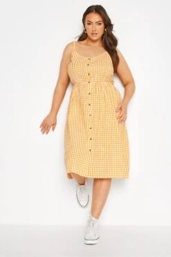 LIMITED COLLECTION Curve Orange Gingham Button Front Sundress