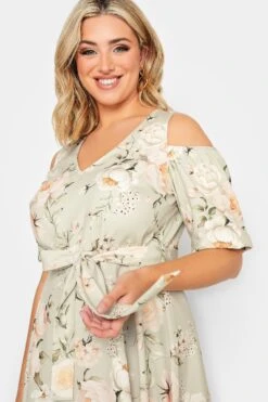 YOURS LONDON Curve Sage Green Floral Cold Shoulder Skater Dress -Luna Looks Zone 072c4594 53a8 4f 162149 D