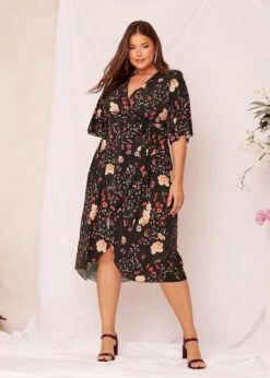 YOURS LONDON Curve Black Floral Print Midi Wrap Dress -Luna Looks Zone 07461061 ee7d 4d 161817 L