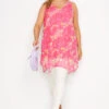 YOURS Curve Pink Floral Hanky Hem Double Layer Vest Top
