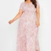 YOURS Curve Pink Tropical Print Bardot Maxi Dress