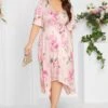 YOURS LONDON Curve Light Pink Floral Hanky Hem Dress
