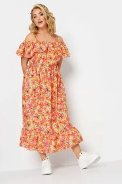 LIMITED COLLECTION Curve Orange Floral Frill Cold Shoulder Midi Dress -Luna Looks Zone 081a81ba 7fd3 4c 215544 B1