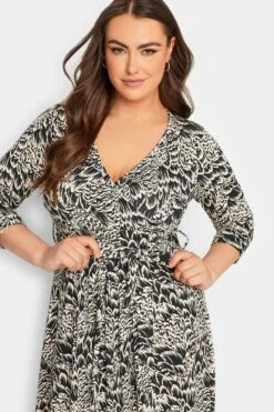 YOURS Curve Black & Beige Brown Abstract Floral V-Neck Maxi Dress -Luna Looks Zone 08b8a9c6 ca97 4d 301893 D