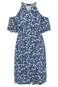 YOURS Curve Blue Floral Cold Shoulder Dress -Luna Looks Zone 0931ea23 9c5c 4e 300798 X