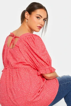 LIMITED COLLECTION Curve Pink Spot Print Puff Sleeve Top -Luna Looks Zone 094cd03a 5950 4f 215670 D