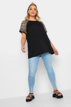LIMITED COLLECTION Curve Black Leopard Print Raglan T-Shirt