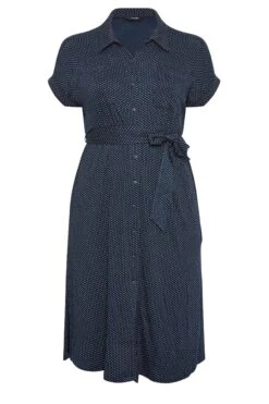 YOURS Curve Navy Blue Polka Dot Split Hem Shirt Dress 10 YOURS Curve Navy Blue Polka Dot Split Hem Shirt Dress -Luna Looks Zone 098a84c5 c55e 4b 301973 X