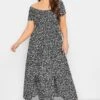 YOURS Curve Black Floral Shirred Bardot Maxi Dress