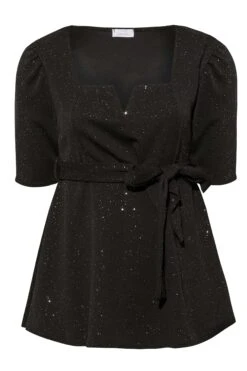 YOURS LONDON Curve Black Glitter Notch Neck Corset Peplum Top -Luna Looks Zone 09d2b222 13d3 49 161691 X