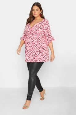 YOURS LONDON Curve Pink Heart Ruffle Sleeve Wrap Top