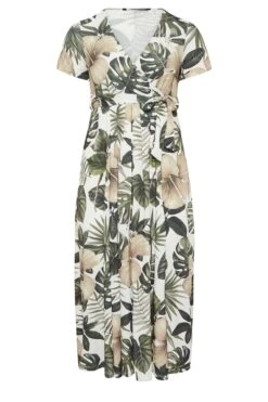 YOURS Curve White Tropical Leaf Print Wrap Dress -Luna Looks Zone 0aebce3f a4df 4d 301990 X