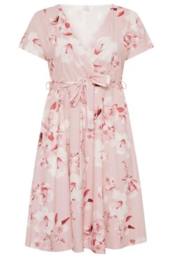YOURS LONDON Curve Blush Pink Floral Wrap Skater Dress -Luna Looks Zone 0b3bc061 00aa 44 161421 F