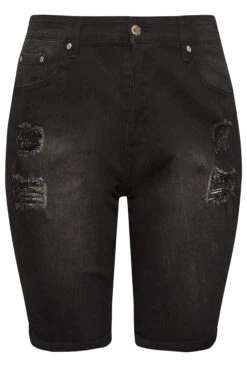 YOURS Curve Black Distressed Denim Shorts -Luna Looks Zone 0b427589 ee02 46 174183 X