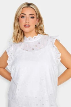 YOURS PETITE Curve White Broderie Frill Shoulder Top -Luna Looks Zone 0b61483b 77b4 4d 174617 D