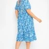 LIMITED COLLECTION Curve Blue Ditsy Print Shirred Midaxi Dress