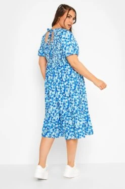 LIMITED COLLECTION Curve Blue Ditsy Print Shirred Midaxi Dress