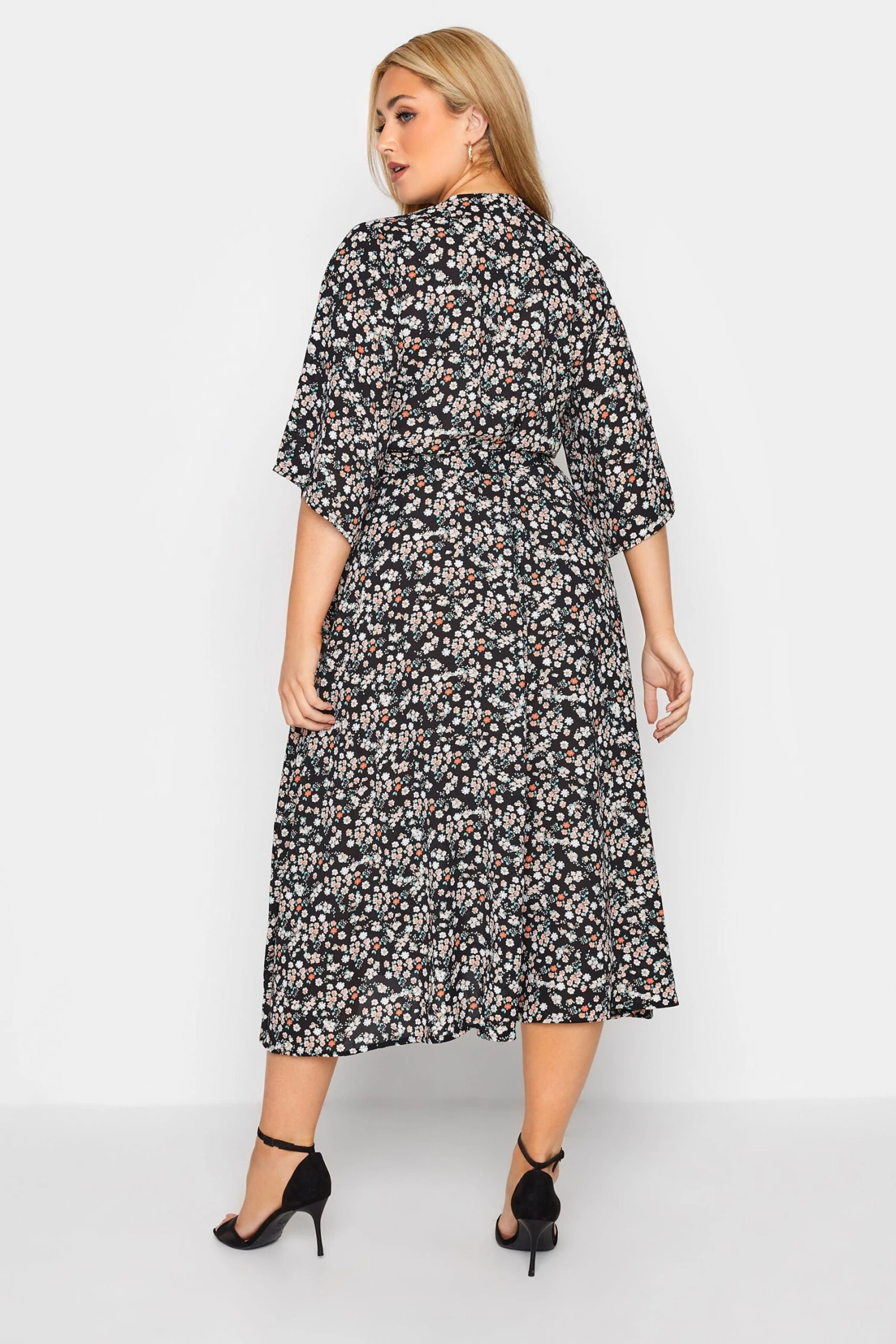 YOURS LONDON Curve Black Floral Print Midaxi Wrap Dress 2 YOURS LONDON Curve Black Floral Print Midaxi Wrap Dress - Image 2