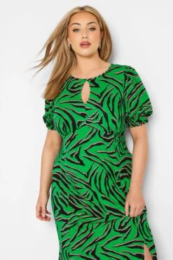 YOURS LONDON Curve Green Zebra Print Keyhole Dress -Luna Looks Zone 0c4ac246 f512 49 161590 D