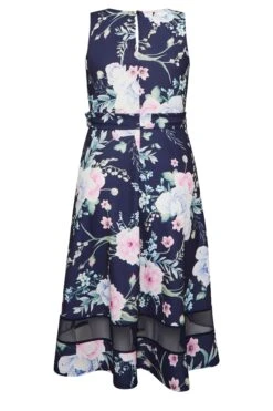 YOURS LONDON Curve Navy Blue & Pink Floral Mesh Panel Skater Dress -Luna Looks Zone 0d14824a 93bc 41 162041 Y