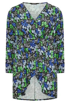 LIMITED COLLECTION Curve Blue Floral Print Wrap Top -Luna Looks Zone 0dd5aa97 d5d2 49 215395 X