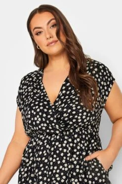 YOURS Curve Black Daisy Print High Low Wrap Dress 8 YOURS Curve Black Daisy Print High Low Wrap Dress -Luna Looks Zone 0e0ca9e7 d607 41 137469 D